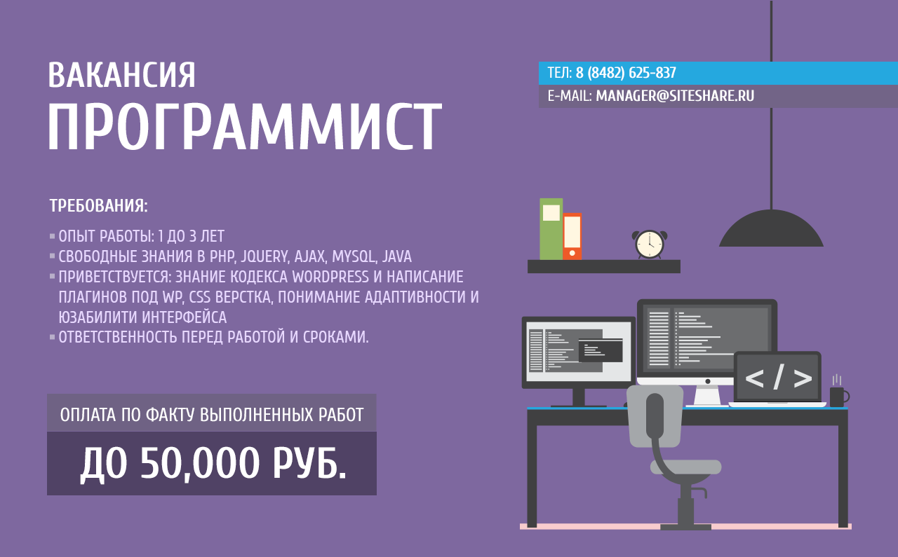 Требуется программист - разработчик в г.Тольятти | Siteshare LTD - Сайты,  приложения, SEO, маркетинг и реклама